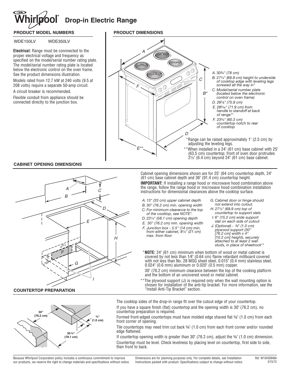 Whirlpool WDE150LVS User Manual | 1 page