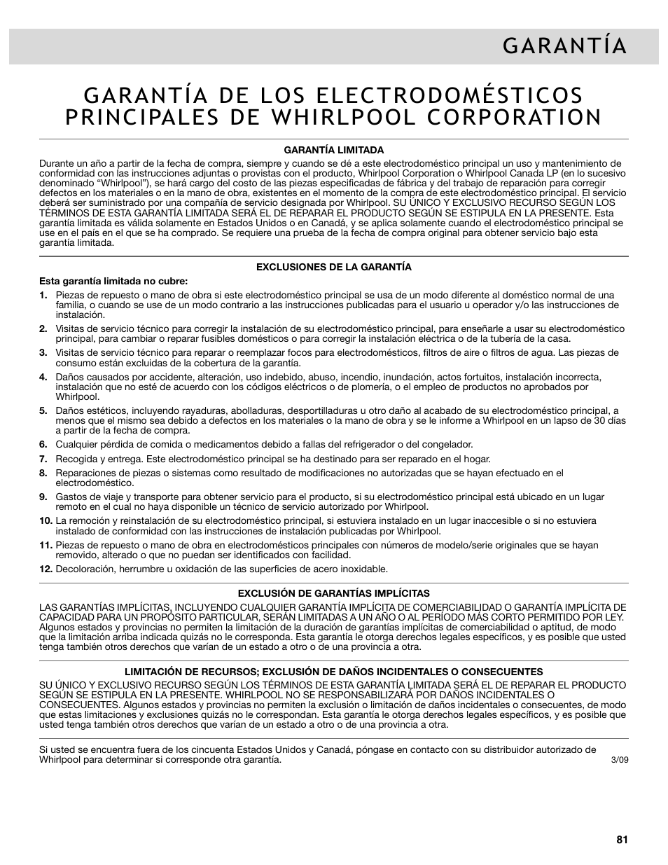 Garantía | Whirlpool WRF736SDAM User Manual | Page 2 / 3