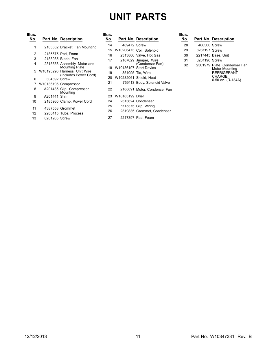 Unit parts | Whirlpool GI15NFLXS User Manual | Page 11 / 12