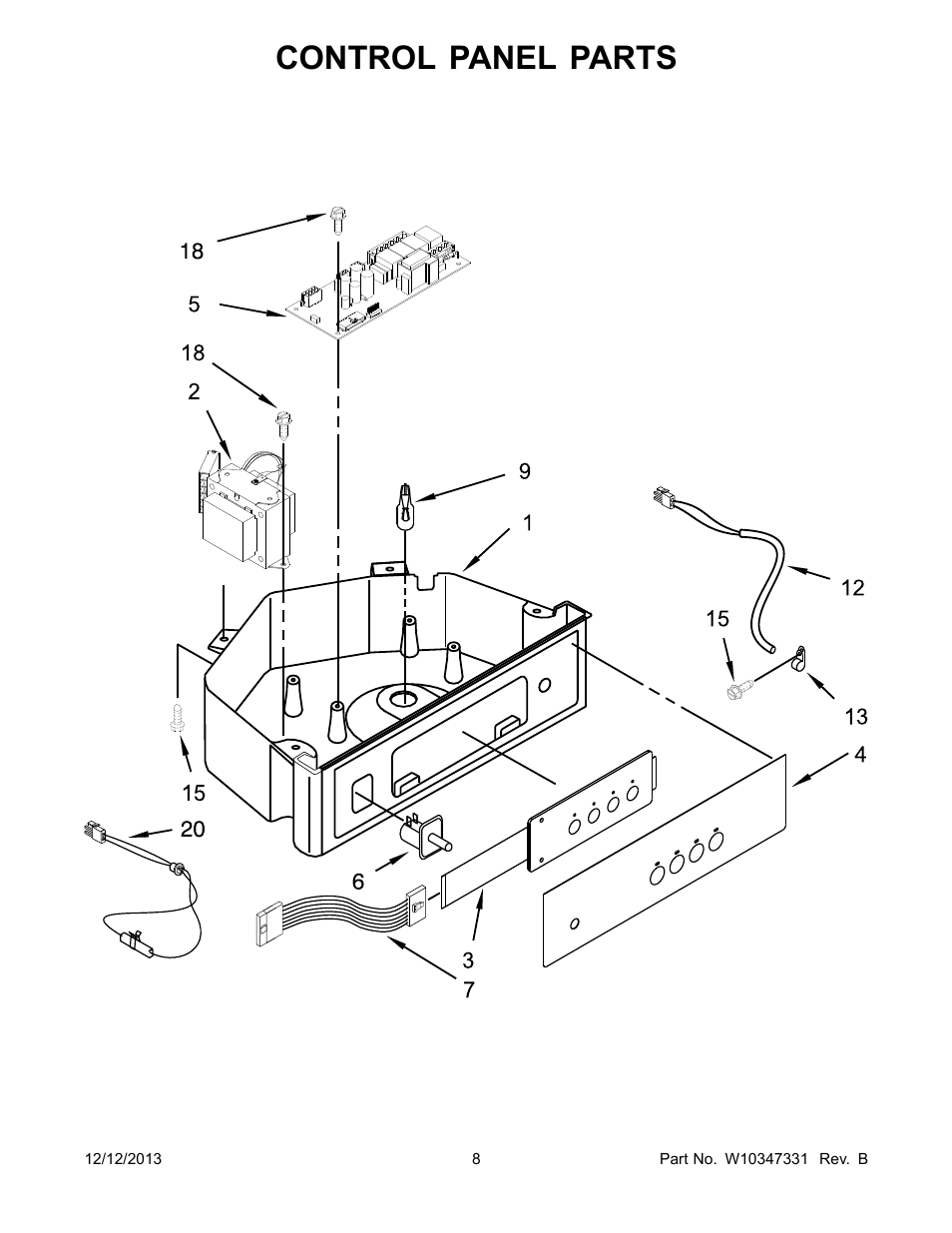 Control panel, Control panel parts | Whirlpool GI15NFLXS User Manual | Page 8 / 12