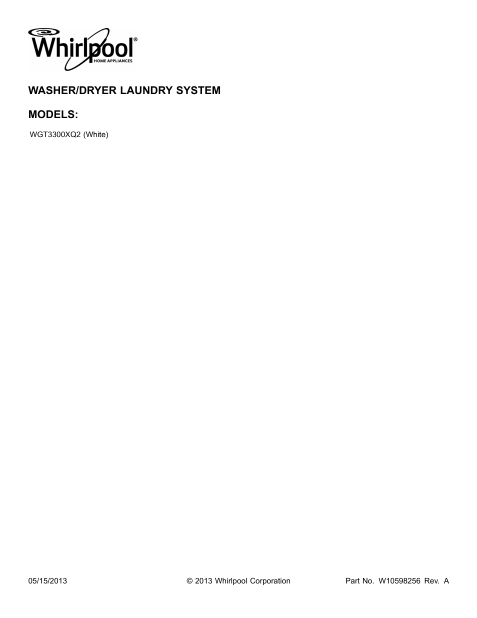 Whirlpool WGT3300XQ User Manual | 30 pages