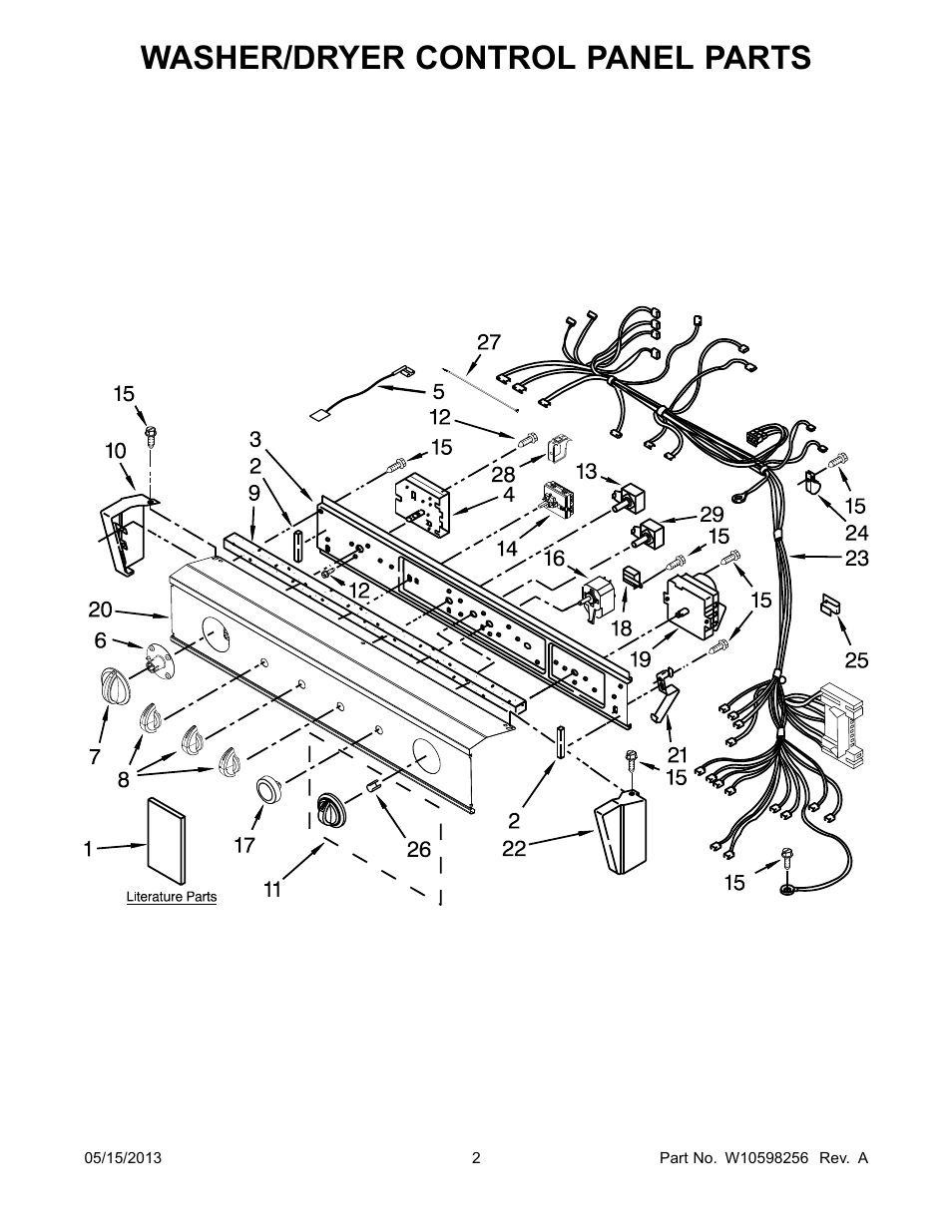 Washer/dryer control panel, Washer/dryer control panel parts | Whirlpool WGT3300XQ User Manual | Page 2 / 30