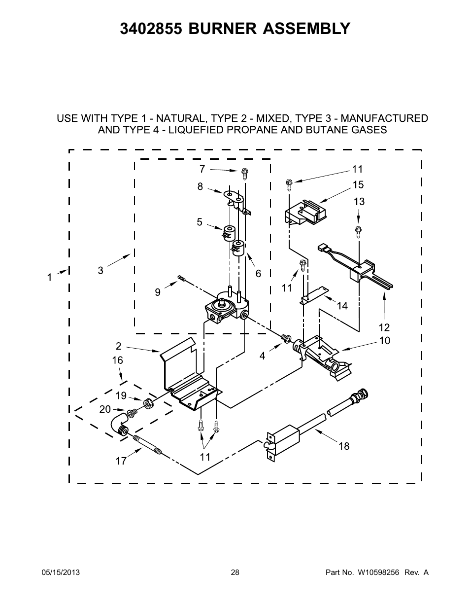 3402855 burner assembly | Whirlpool WGT3300XQ User Manual | Page 28 / 30