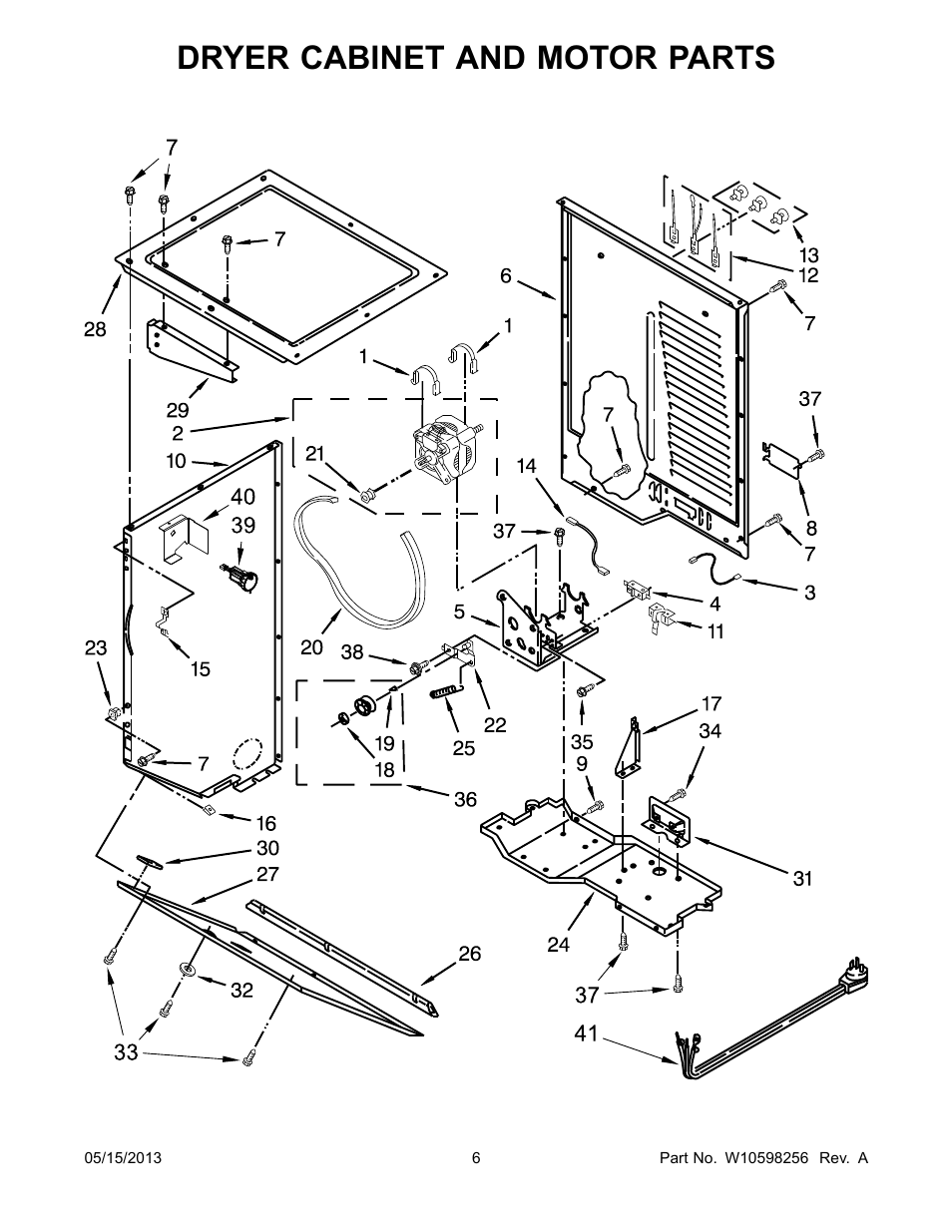 Dryer cabinet and motor, Dryer cabinet and motor parts | Whirlpool WGT3300XQ User Manual | Page 6 / 30