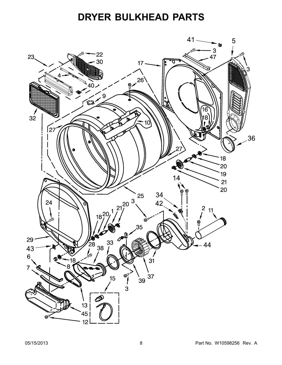 Dryer bulkhead, Dryer bulkhead parts | Whirlpool WGT3300XQ User Manual | Page 8 / 30