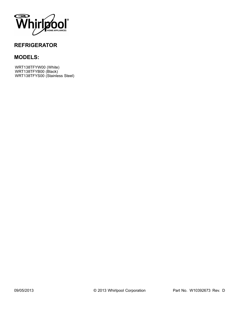 Whirlpool WRT138TFYB User Manual | 12 pages