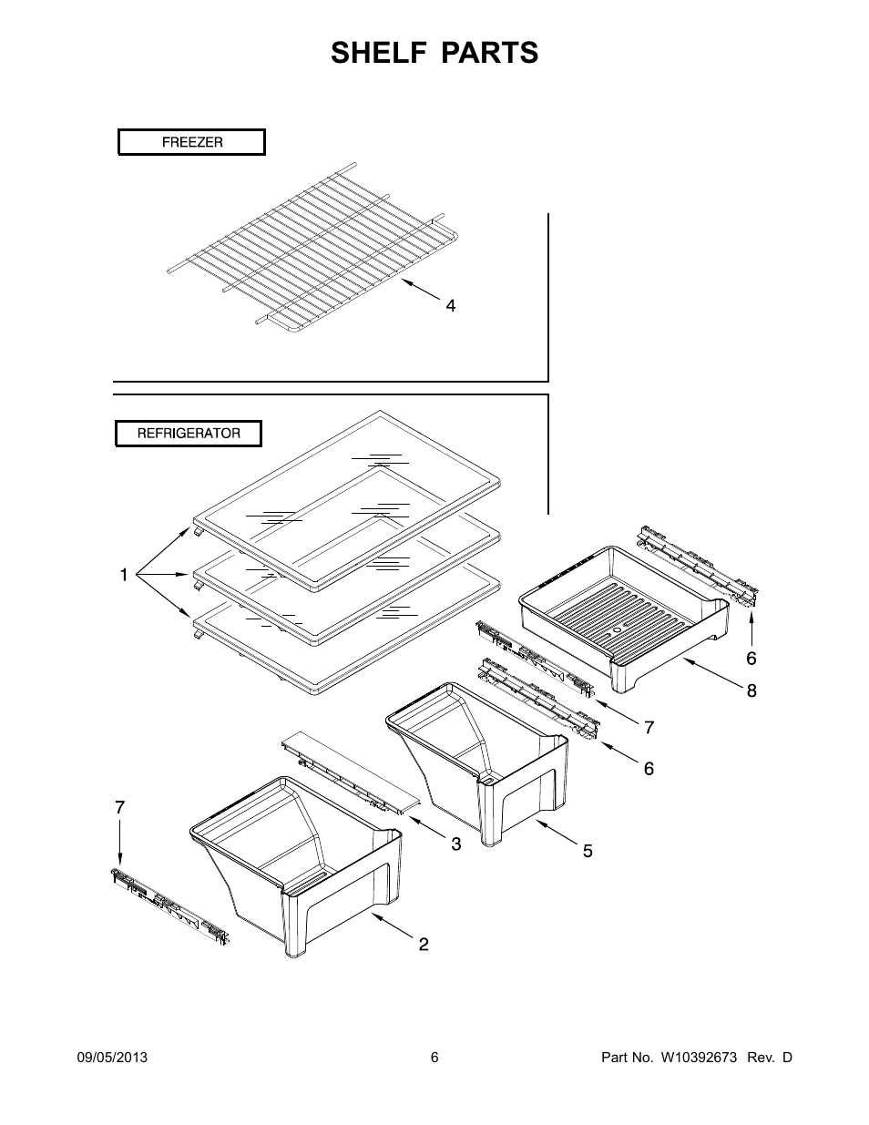 Shelf, Shelf parts | Whirlpool WRT138TFYB User Manual | Page 6 / 12