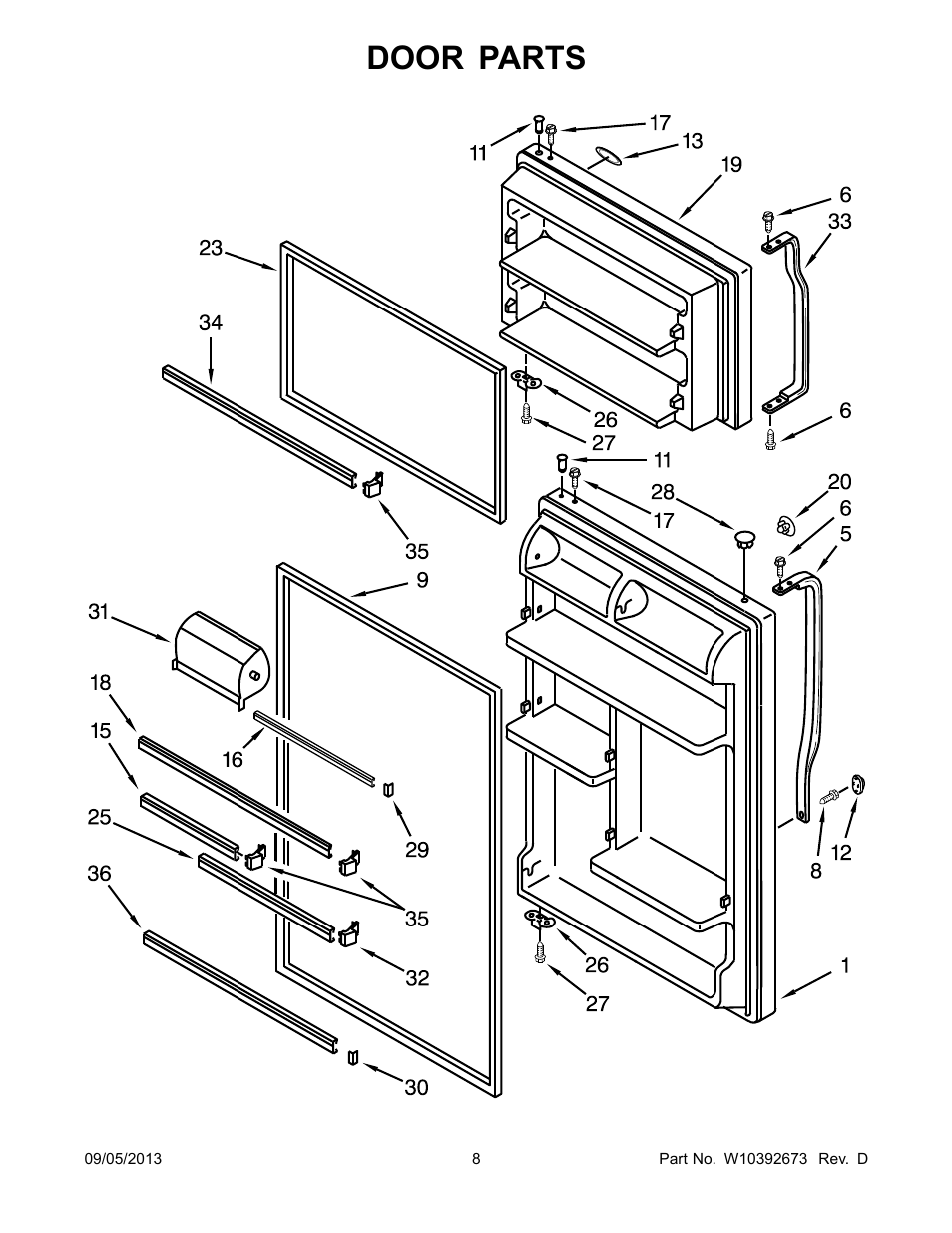 Door, Door parts | Whirlpool WRT138TFYB User Manual | Page 8 / 12