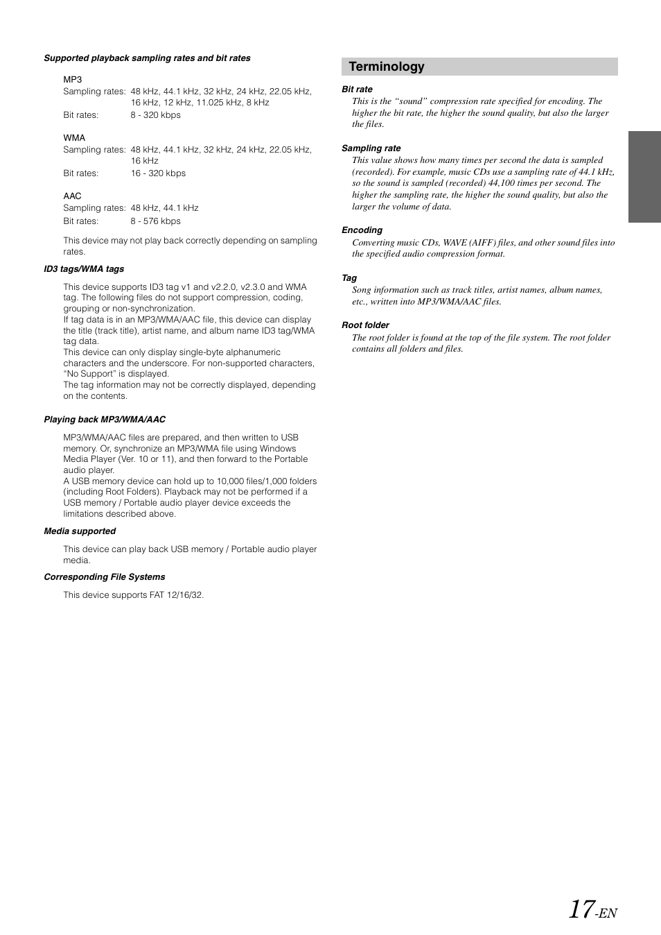 Terminology | Alpine IDA-X100 User Manual | Page 19 / 143