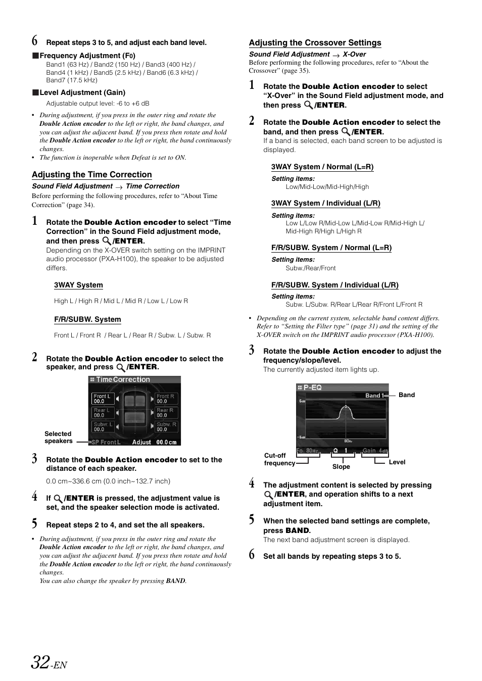 Adjusting the time correction, Adjusting the crossover settings | Alpine IDA-X100 User Manual | Page 34 / 143