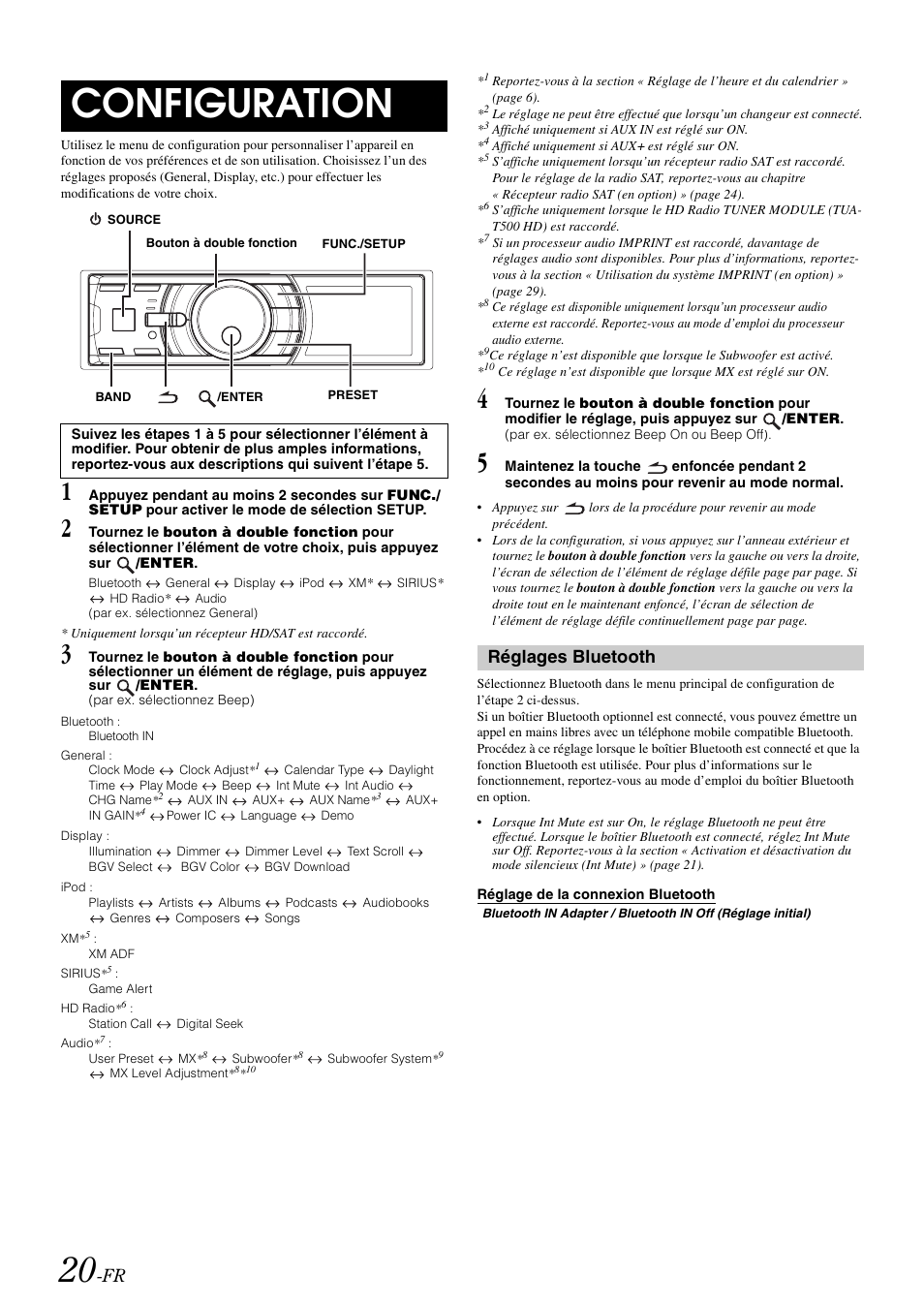 Configuration, Réglages bluetooth, Réglage de la connexion bluetooth | Alpine IDA-X100 User Manual | Page 70 / 143