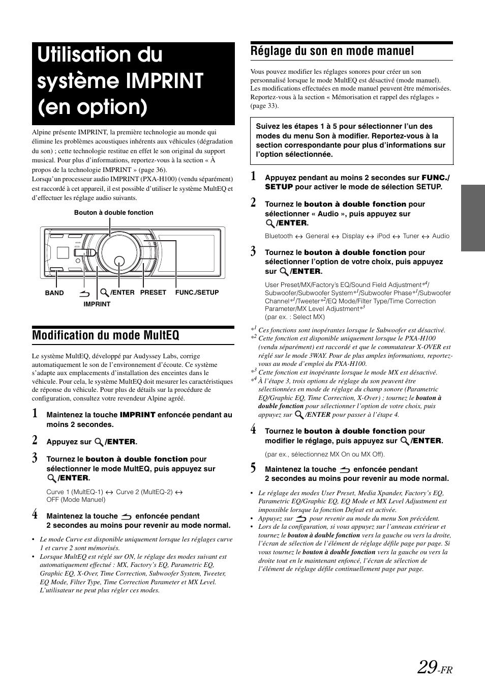 Utilisation du système imprint (en option), Modification du mode multeq, Réglage du son en mode manuel | Utilisation du système imprint, En option) | Alpine IDA-X100 User Manual | Page 79 / 143