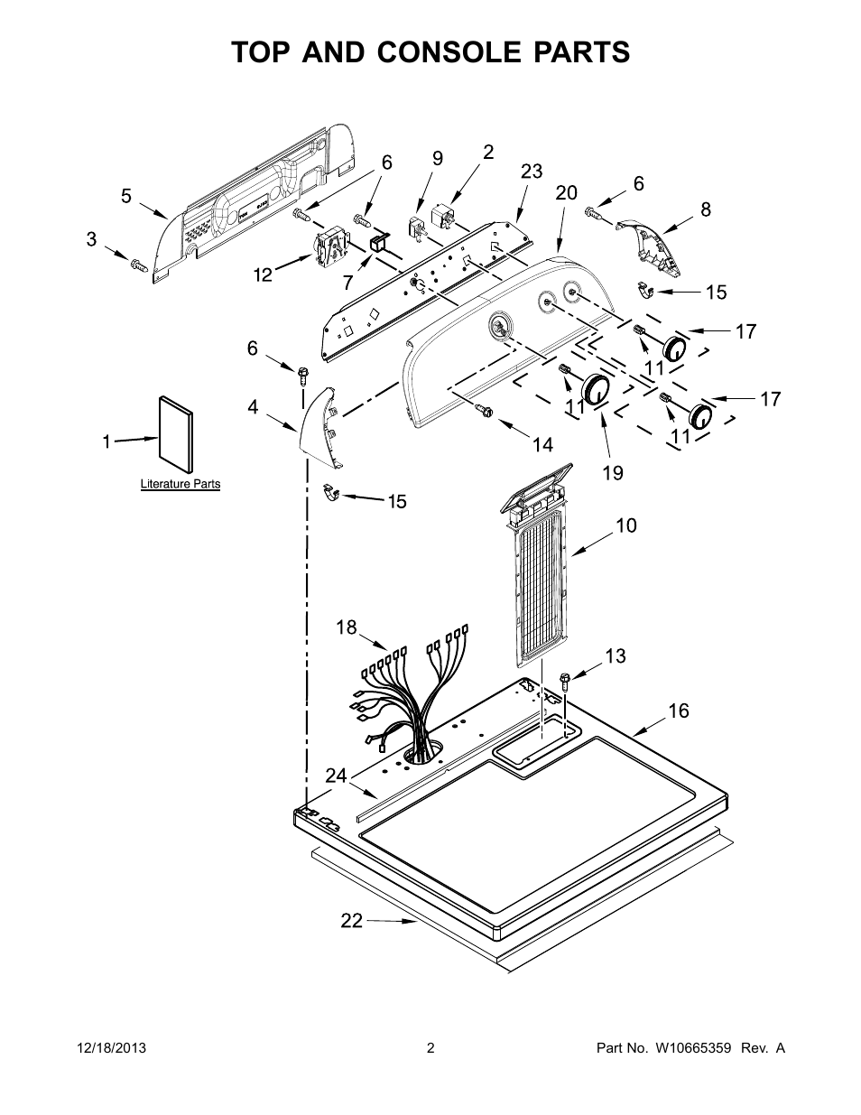 Top and console, Top and console parts | Whirlpool WED4810BQ User Manual | Page 2 / 8