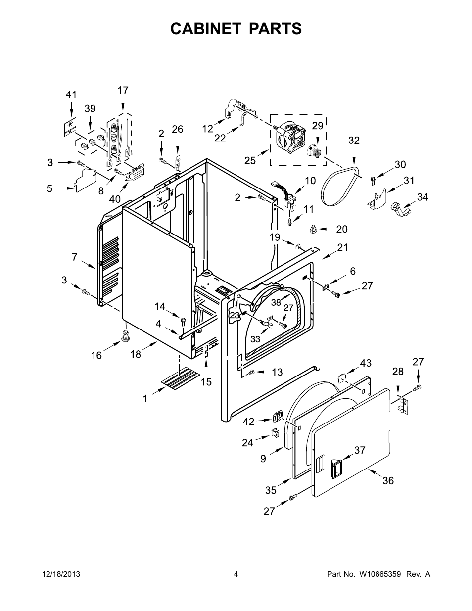 Cabinet, Cabinet parts | Whirlpool WED4810BQ User Manual | Page 4 / 8