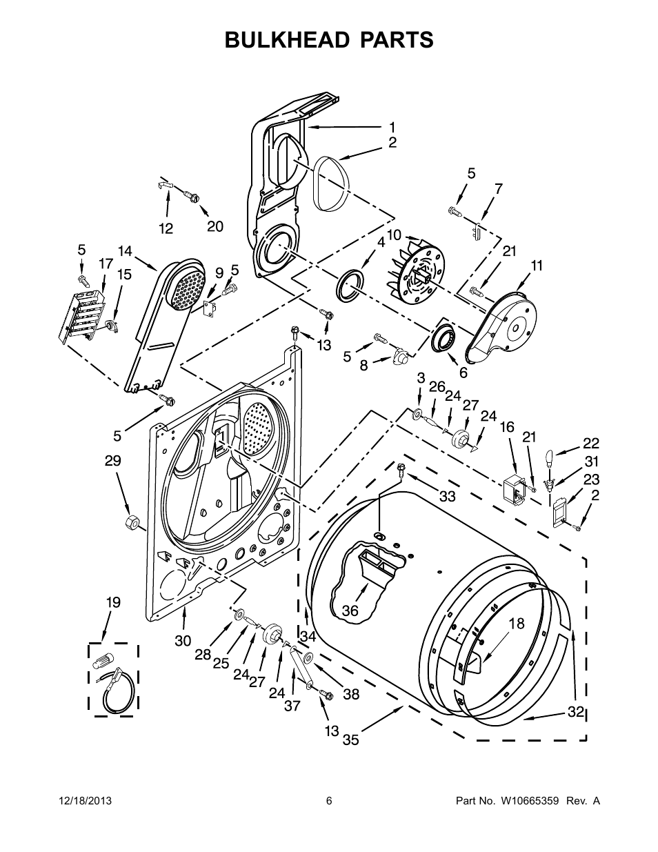 Bulkhead, Bulkhead parts | Whirlpool WED4810BQ User Manual | Page 6 / 8