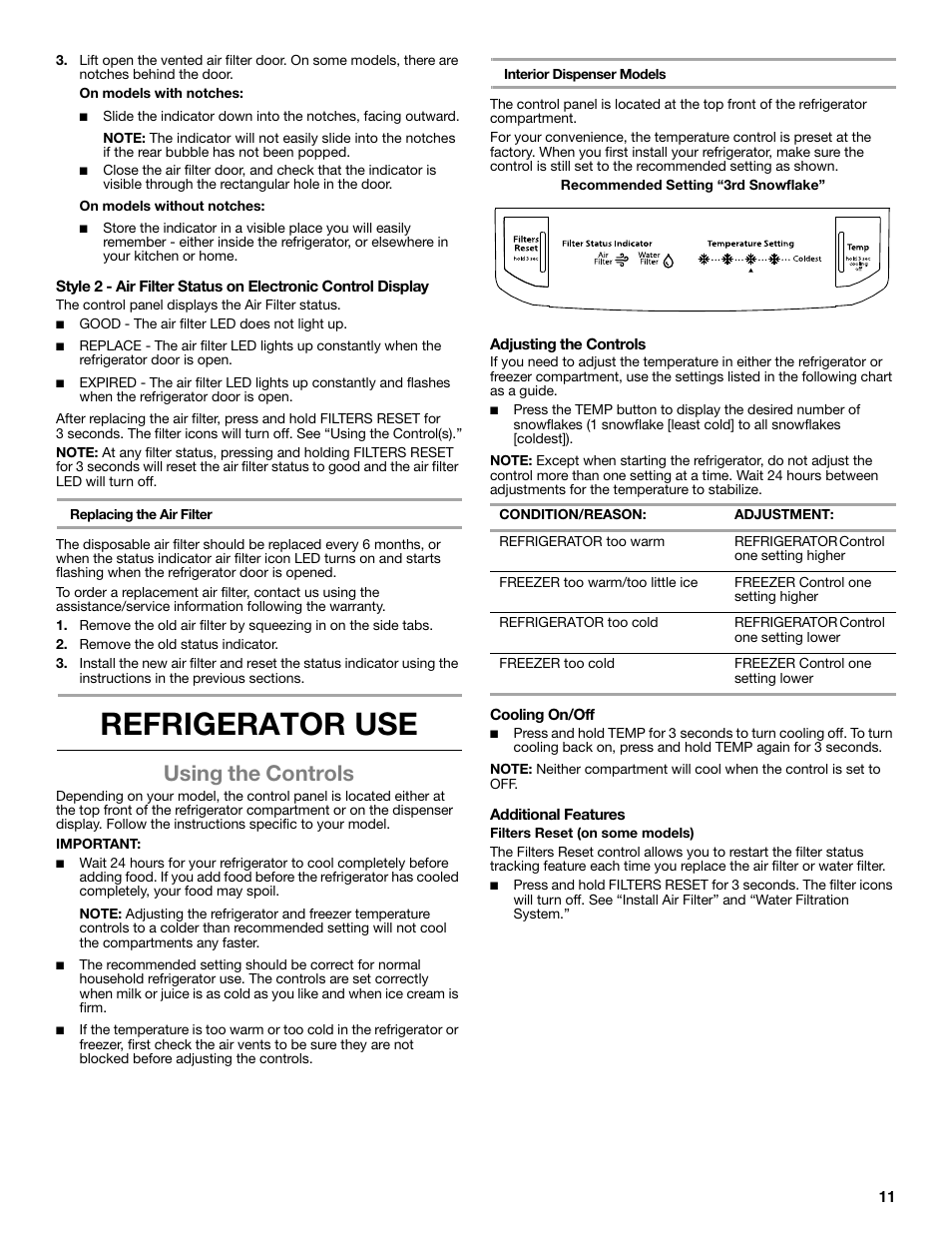 Refrigerator use, Using the controls | Whirlpool WRT771REYB User Manual | Page 11 / 72