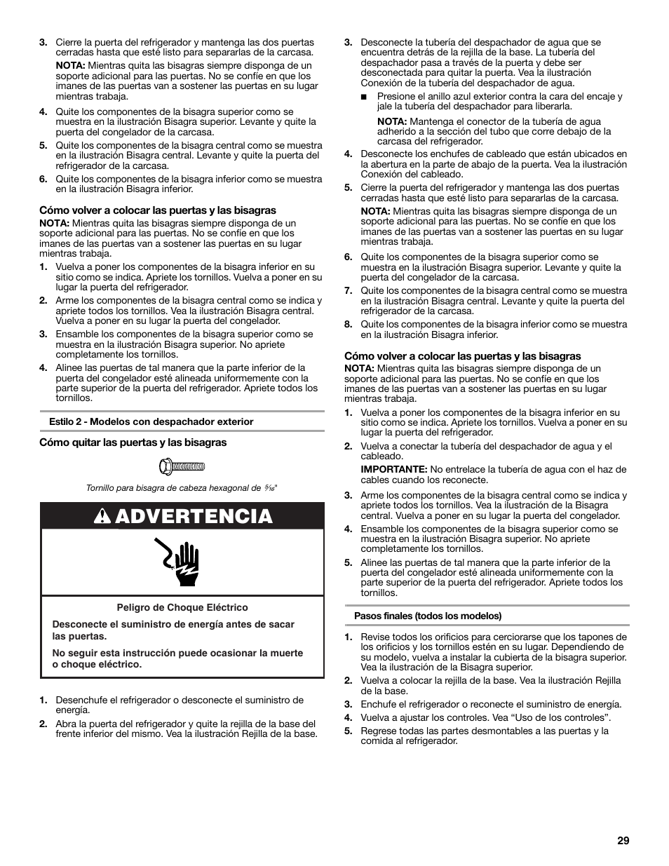 Advertencia | Whirlpool WRT771REYB User Manual | Page 29 / 72