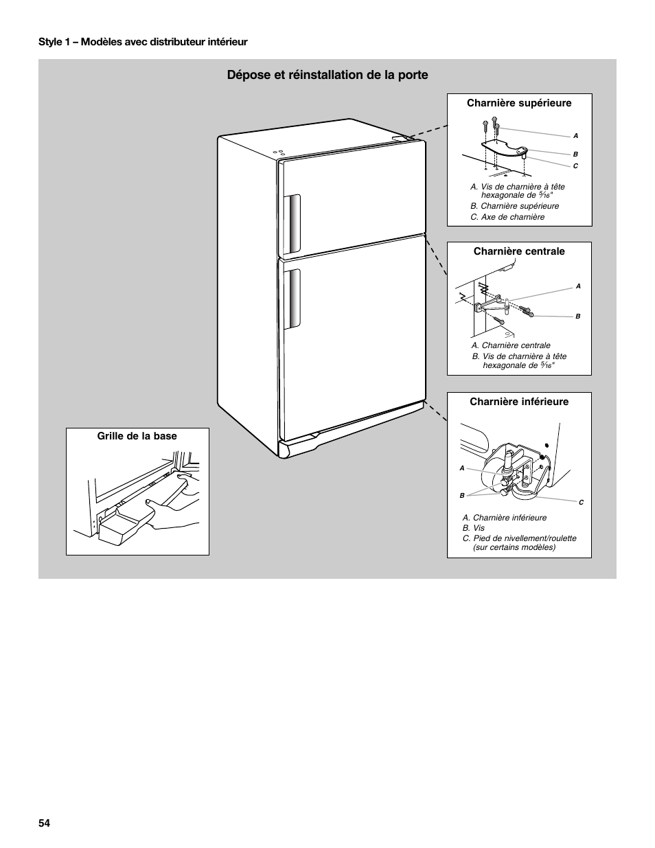 Dépose et réinstallation de la porte | Whirlpool WRT771REYB User Manual | Page 54 / 72