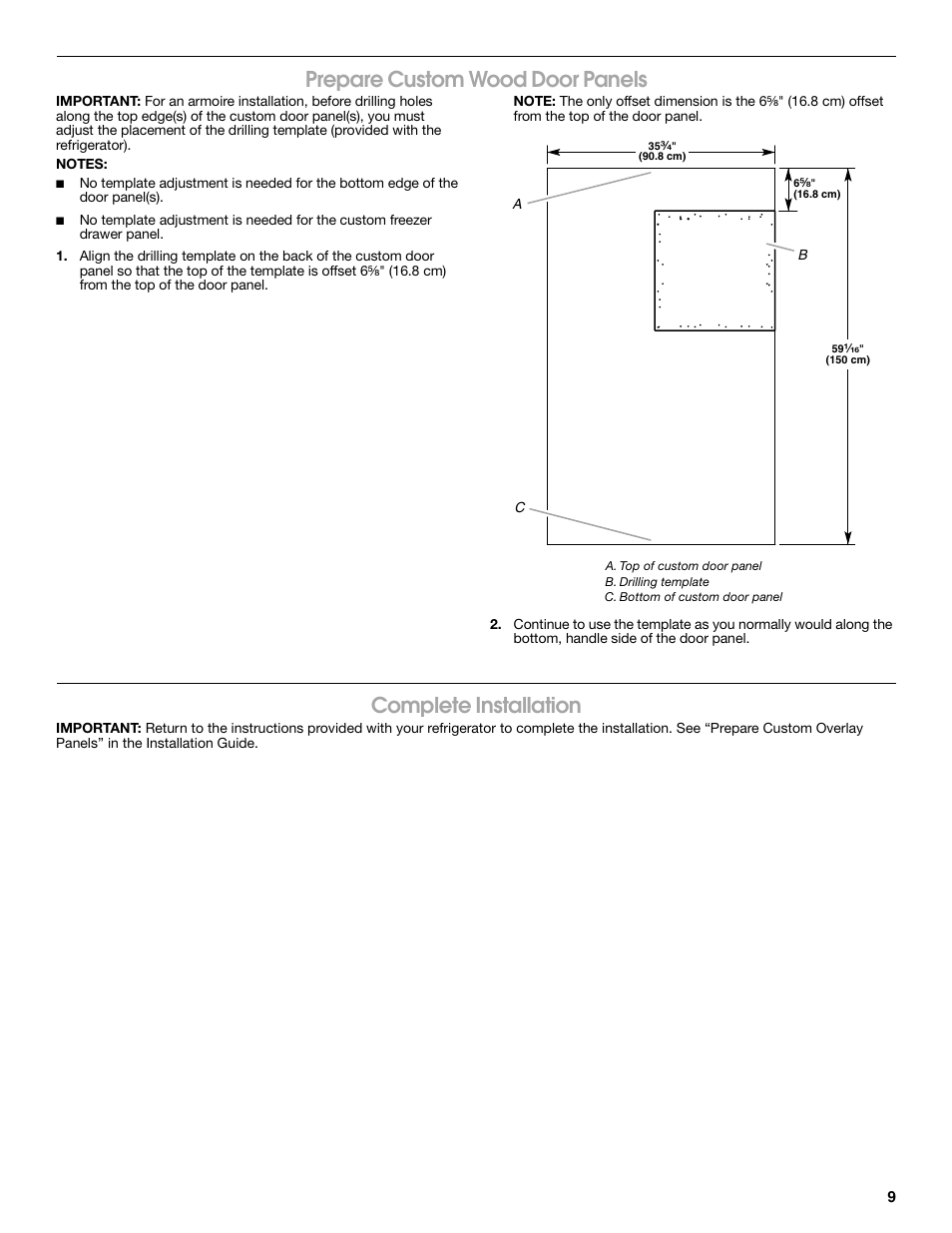 Prepare custom wood door panels, Complete installation | Whirlpool W10292391 User Manual | Page 9 / 24