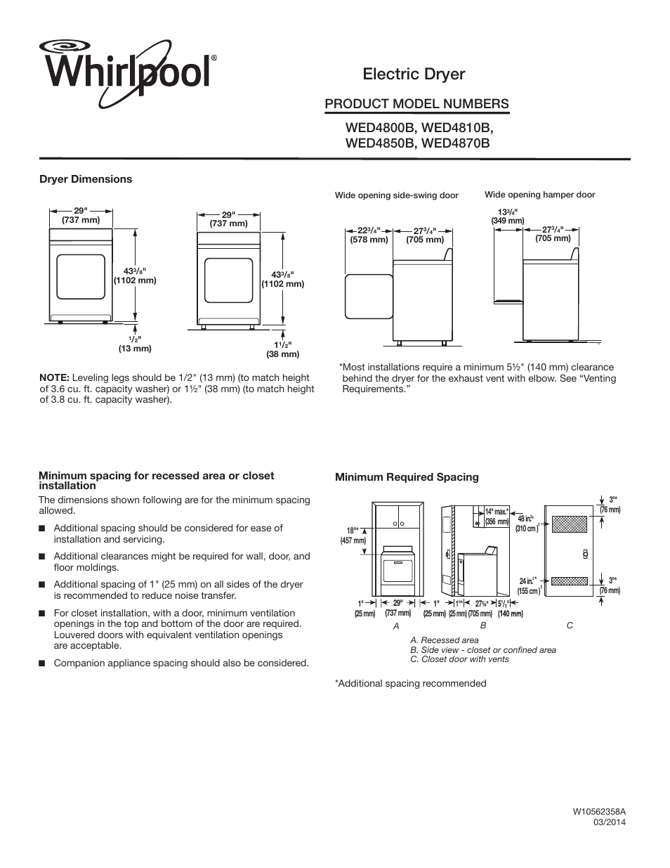 Whirlpool WED4800BQ User Manual | 2 pages