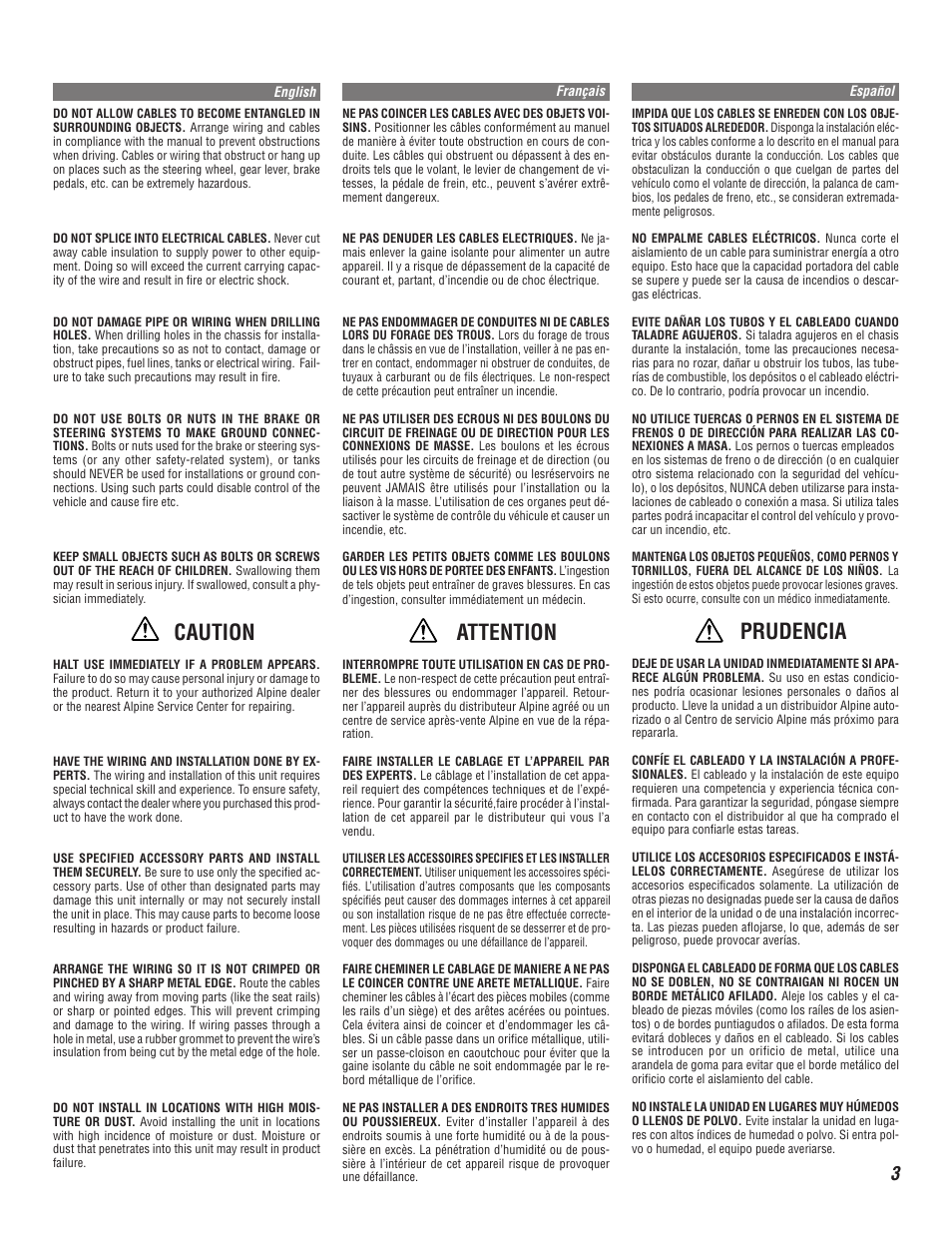 Caution, Attention, Prudencia | Alpine MRP-M650 User Manual | Page 3 / 16