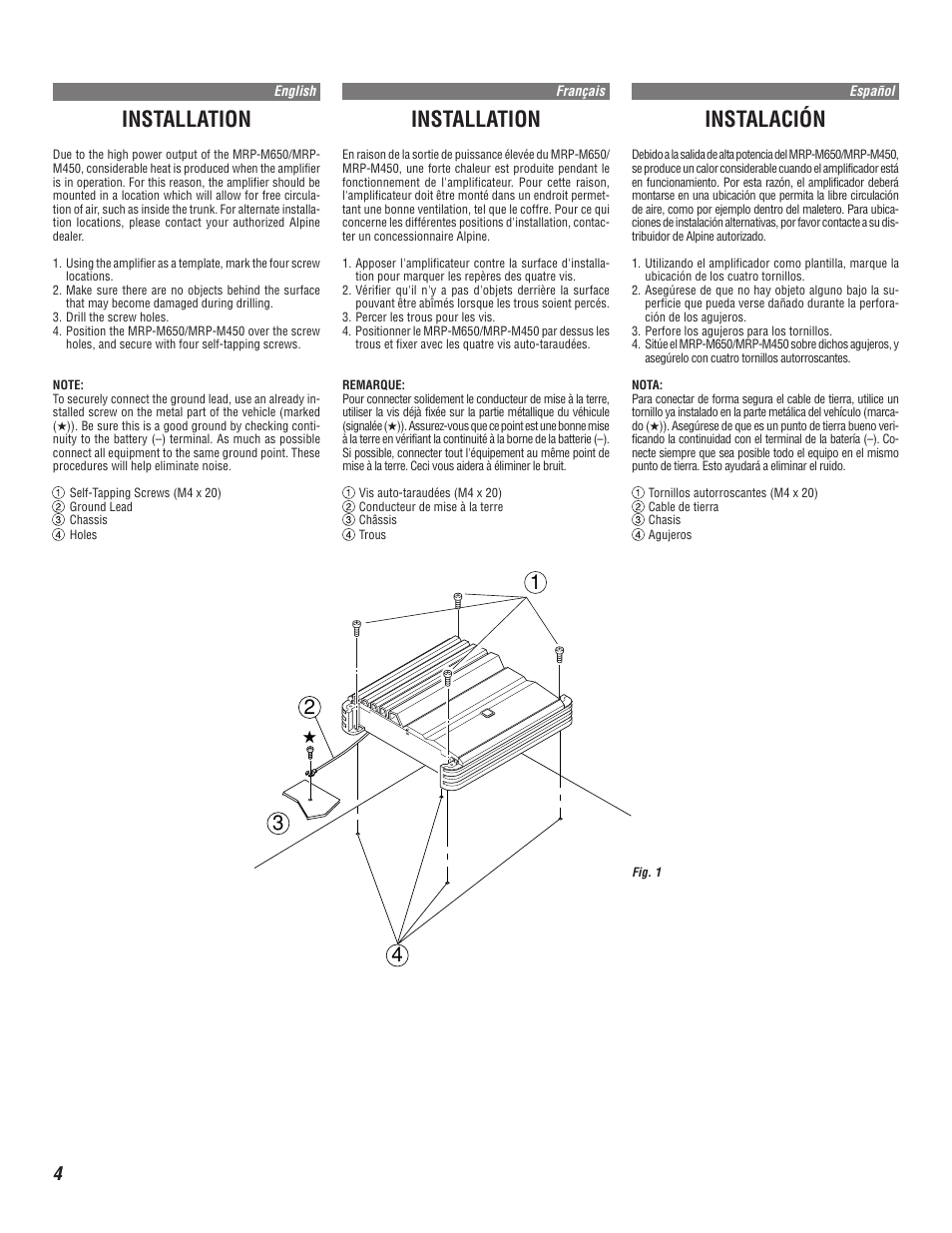Installation, Instalación | Alpine MRP-M650 User Manual | Page 4 / 16