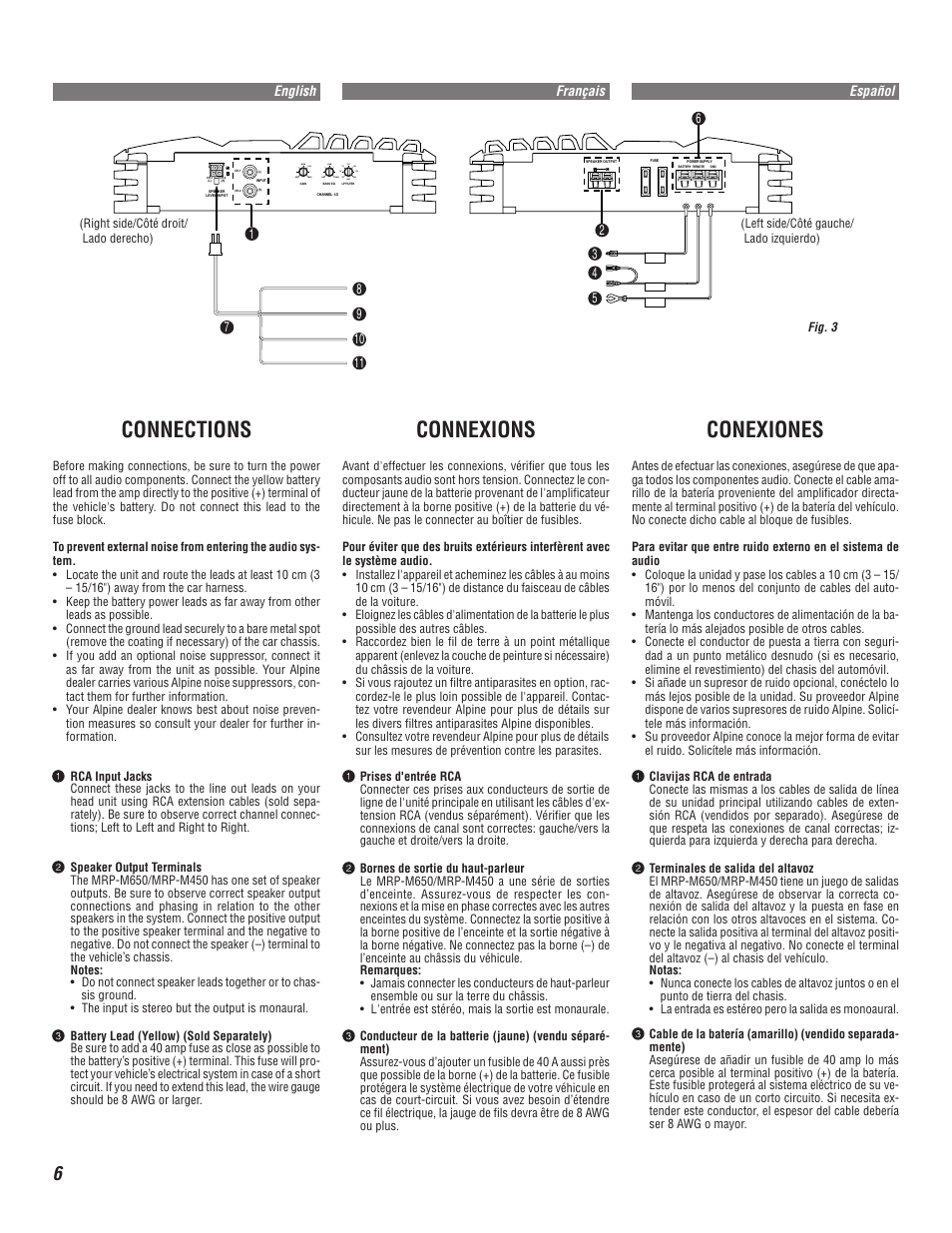 Connections, Connexions, Conexiones | Alpine MRP-M650 User Manual | Page 6 / 16