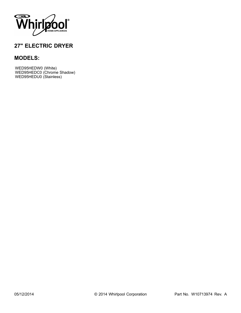 Whirlpool WED95HEDU User Manual | 10 pages