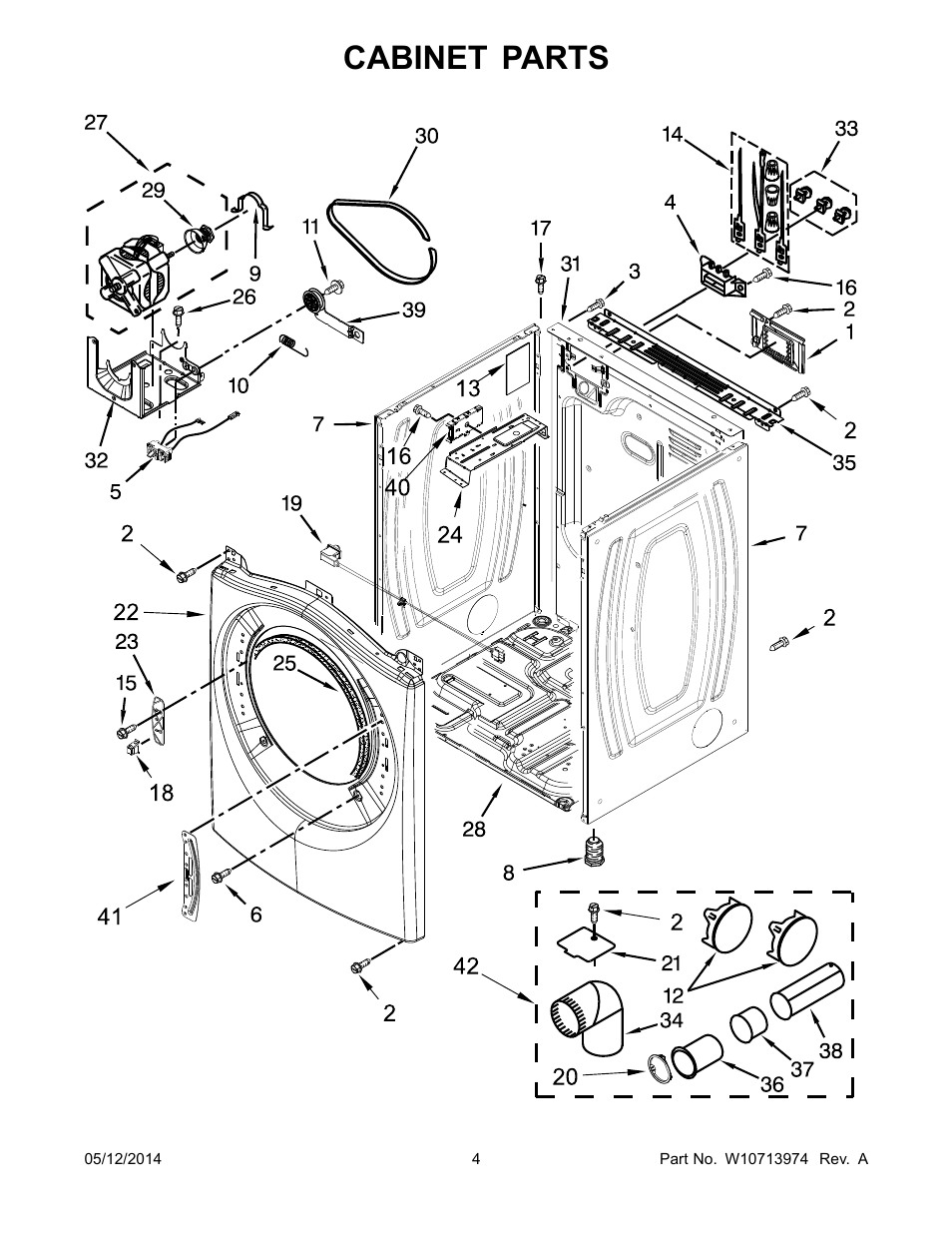 Cabinet parts | Whirlpool WED95HEDU User Manual | Page 4 / 10