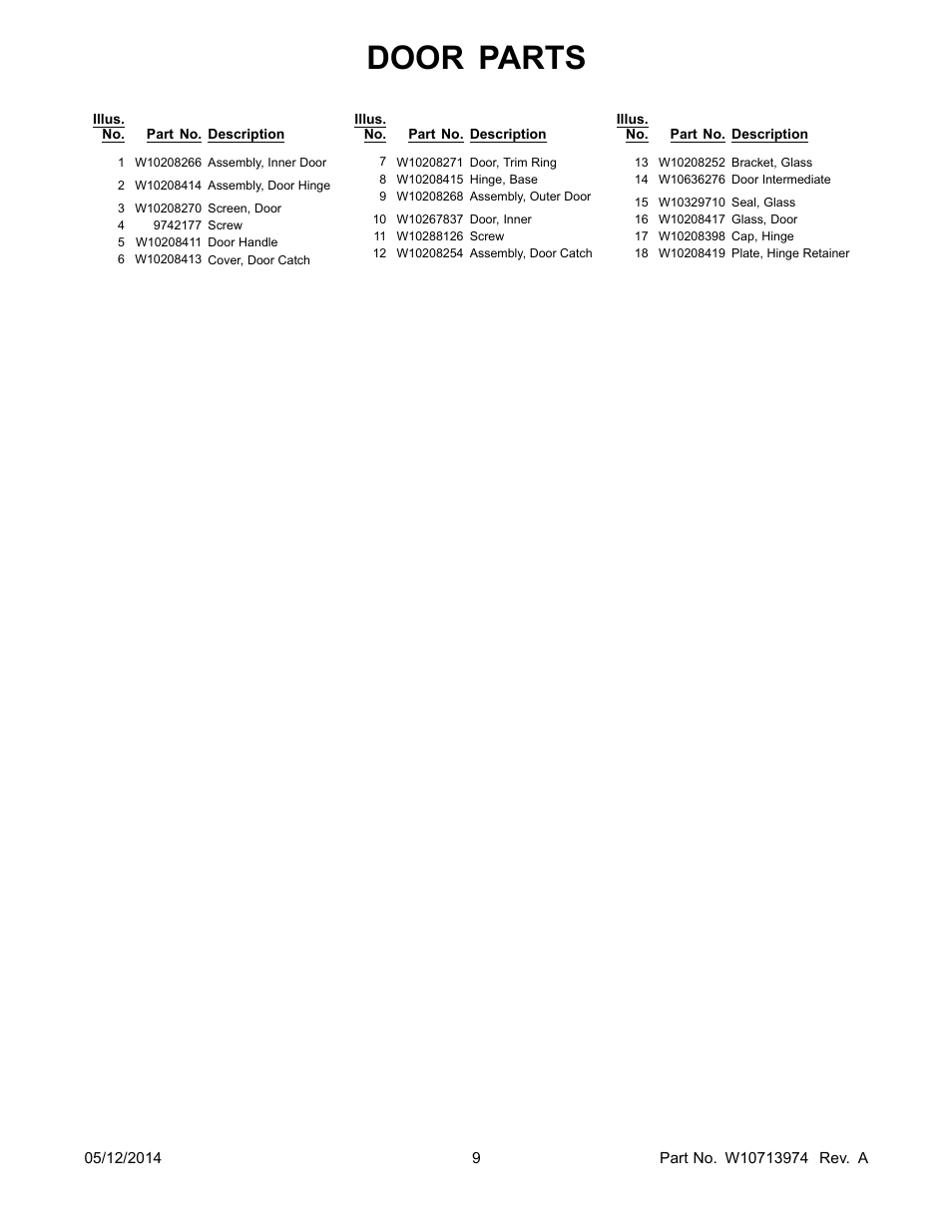 Door parts | Whirlpool WED95HEDU User Manual | Page 9 / 10