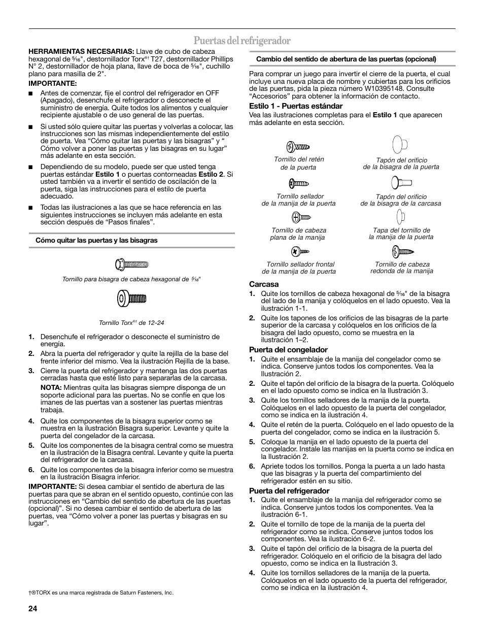 Puertas del refrigerador | Whirlpool WRT138TFYB User Manual | Page 24 / 60