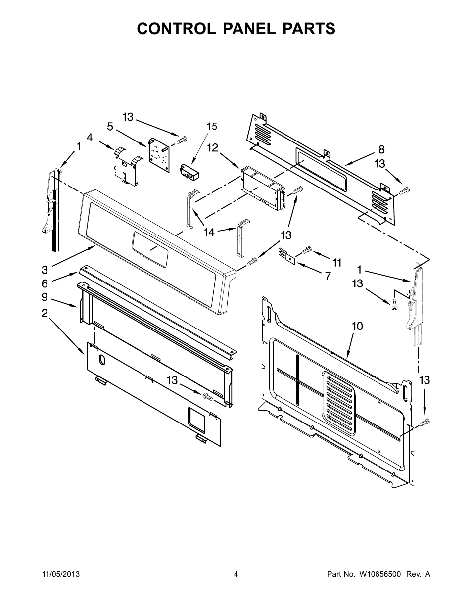 Control panel, Control panel parts | Whirlpool WFG510S0AS User Manual | Page 4 / 14