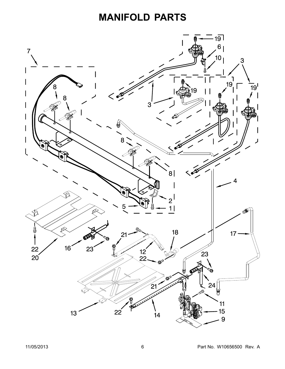 Manifold, Manifold parts | Whirlpool WFG510S0AS User Manual | Page 6 / 14