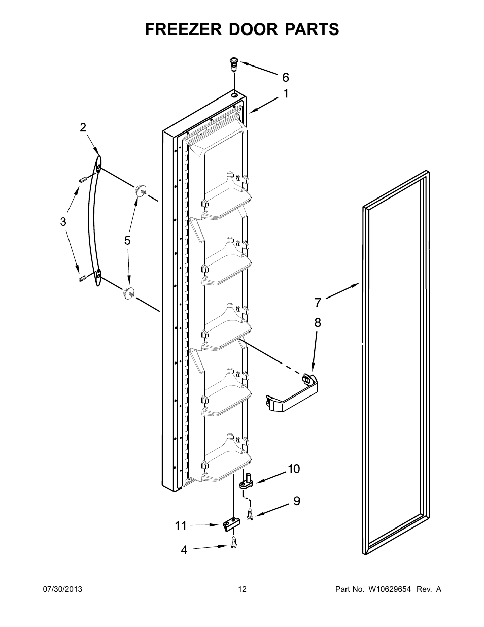 Freezer door, Freezer door parts | Whirlpool WRS325FNAM User Manual | Page 12 / 20