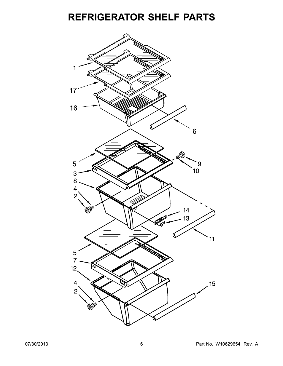 Refrigerator shelf, Refrigerator shelf parts | Whirlpool WRS325FNAM User Manual | Page 6 / 20