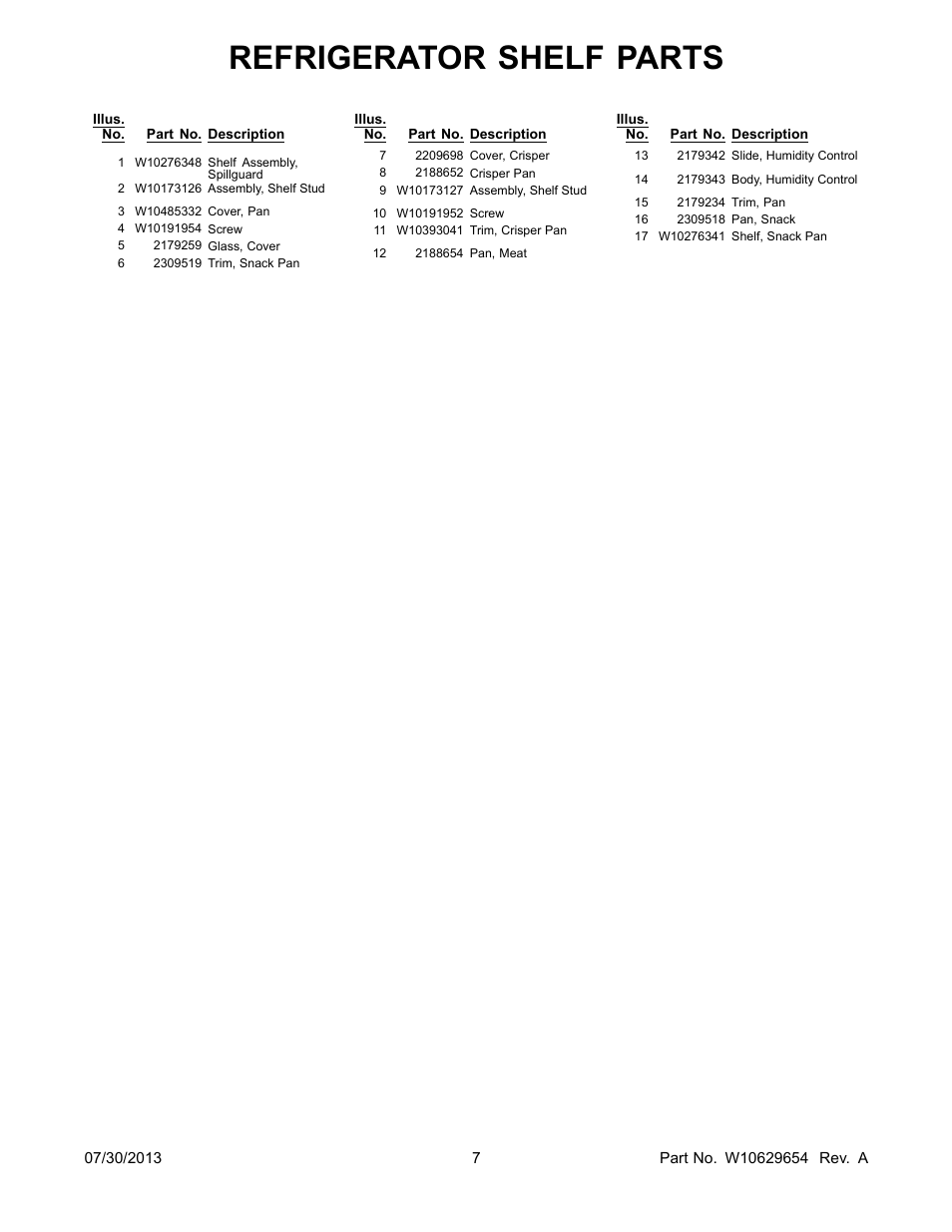 Refrigerator shelf parts | Whirlpool WRS325FNAM User Manual | Page 7 / 20