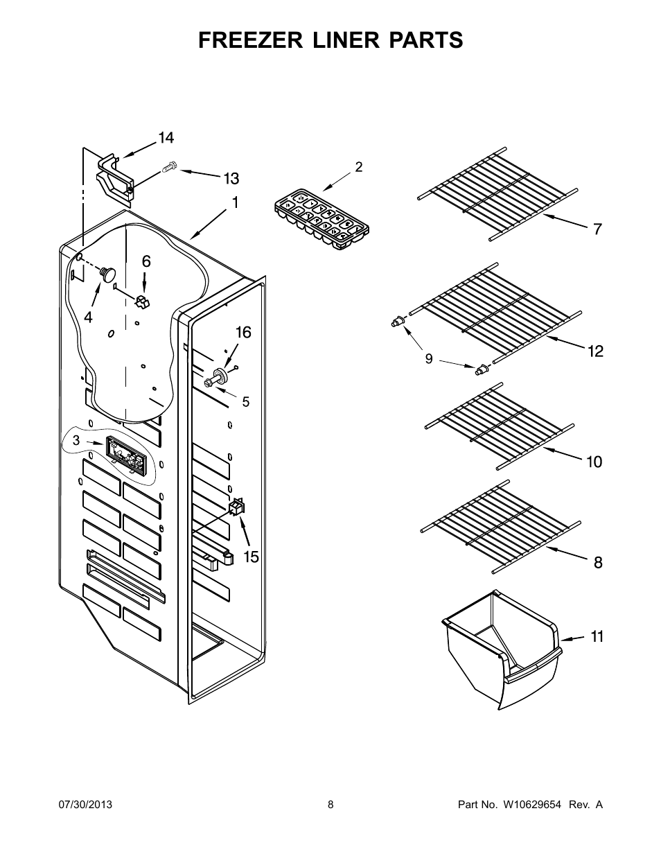 Freezer liner, Freezer liner parts | Whirlpool WRS325FNAM User Manual | Page 8 / 20