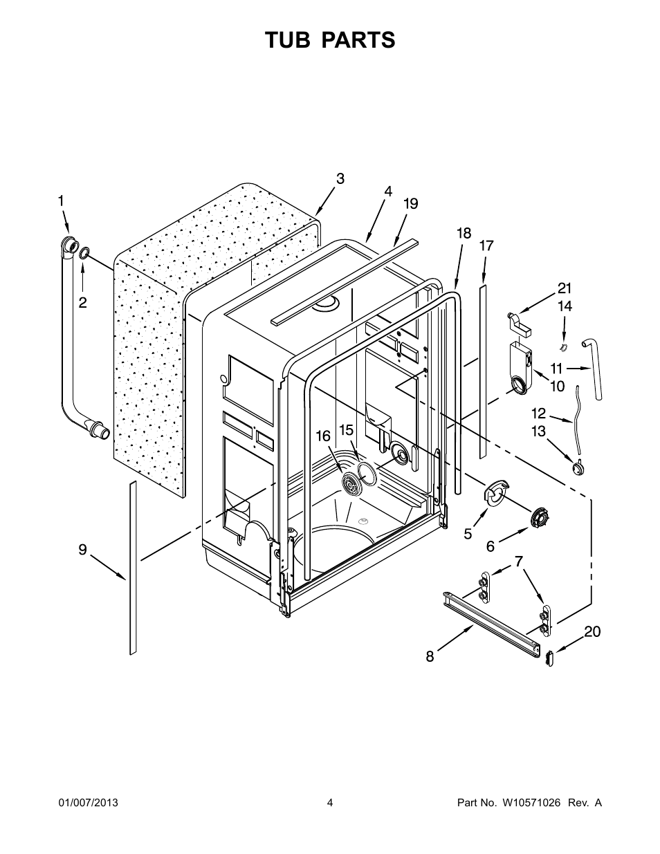 Tub parts | Whirlpool WDF550SAAS User Manual | Page 4 / 14