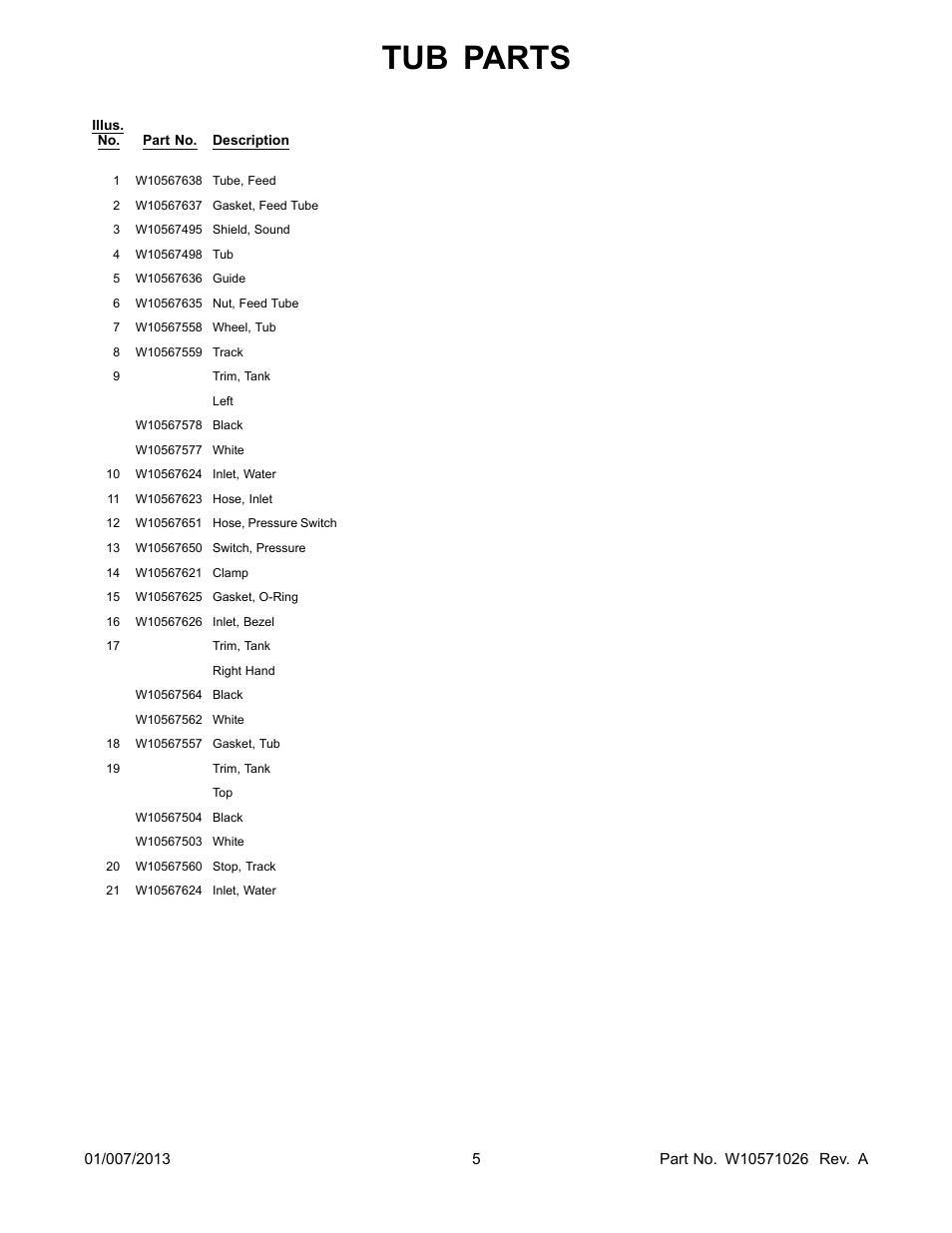Tub parts | Whirlpool WDF550SAAS User Manual | Page 5 / 14