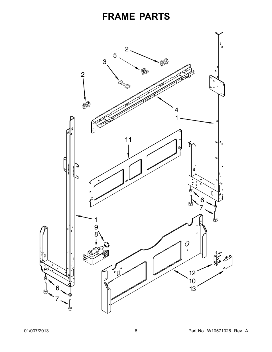 Frame, Frame parts | Whirlpool WDF550SAAS User Manual | Page 8 / 14