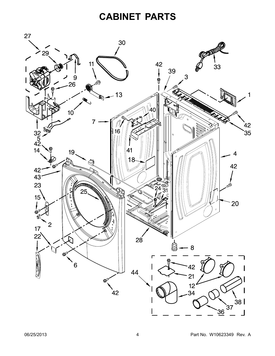 Cabinet, Cabinet parts | Whirlpool WGD94HEAC User Manual | Page 4 / 12