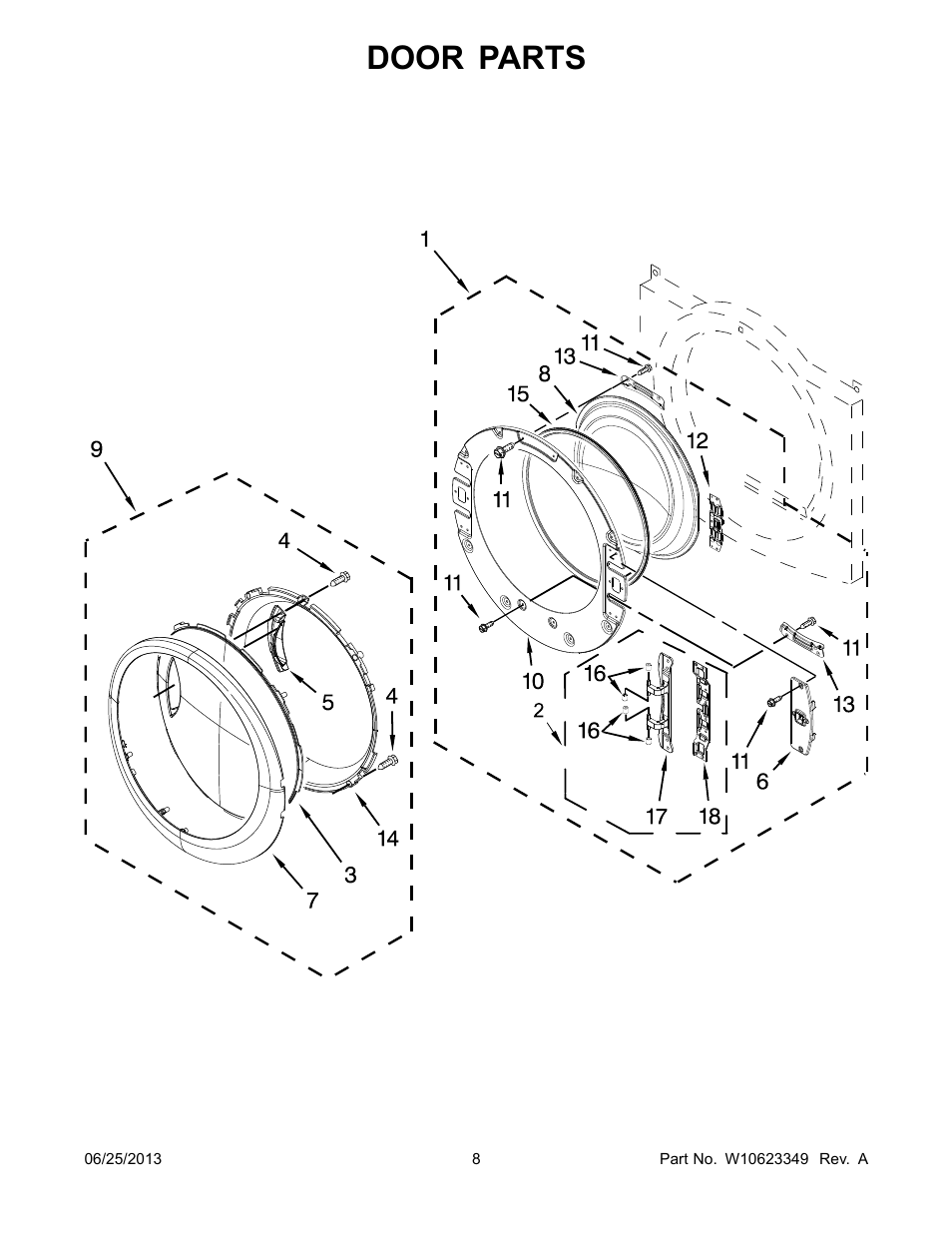 Door, Door parts | Whirlpool WGD94HEAC User Manual | Page 8 / 12