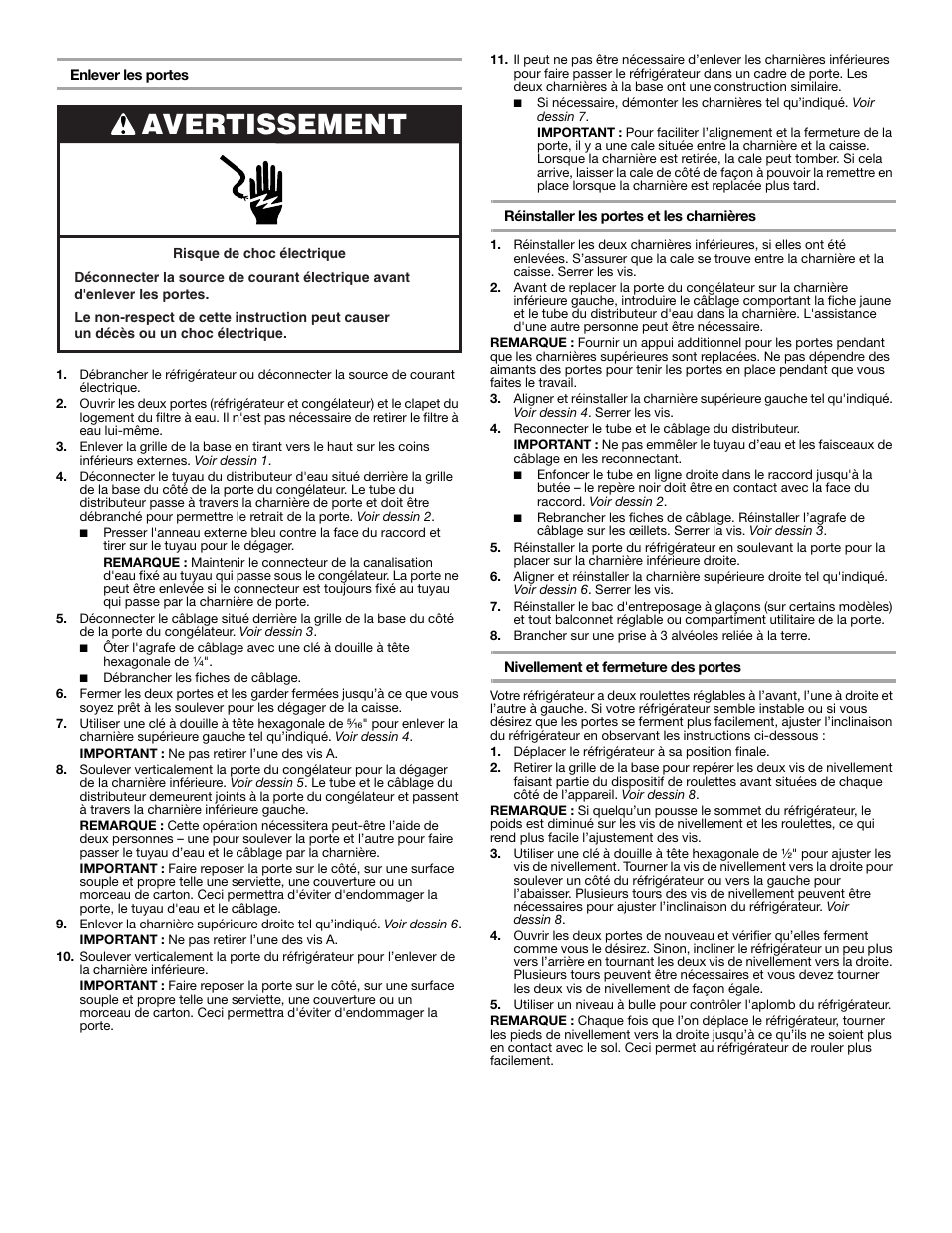 Avertissement | Whirlpool WRS325FDAM User Manual | Page 7 / 8