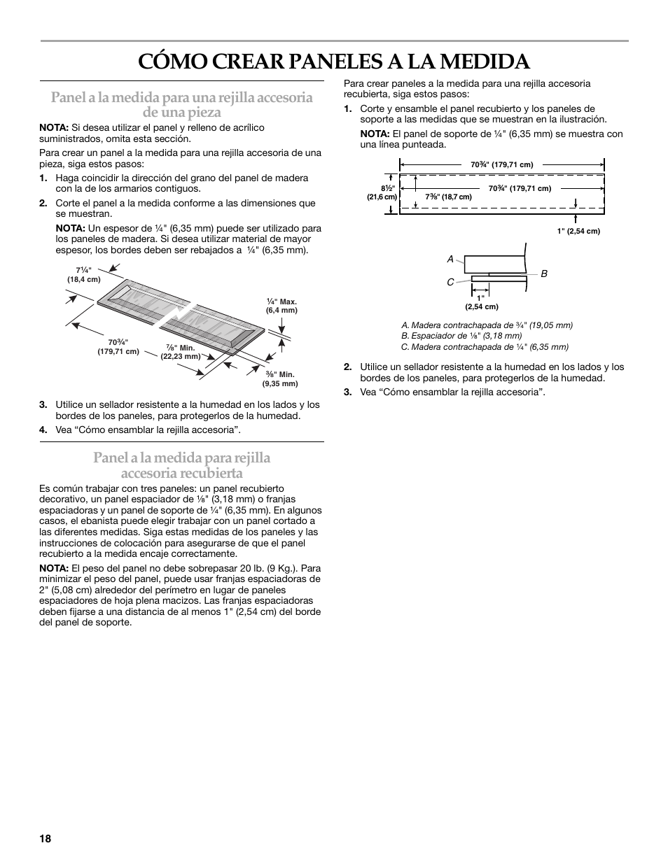 Cómo crear paneles a la medida | Whirlpool W10153554 User Manual | Page 18 / 32