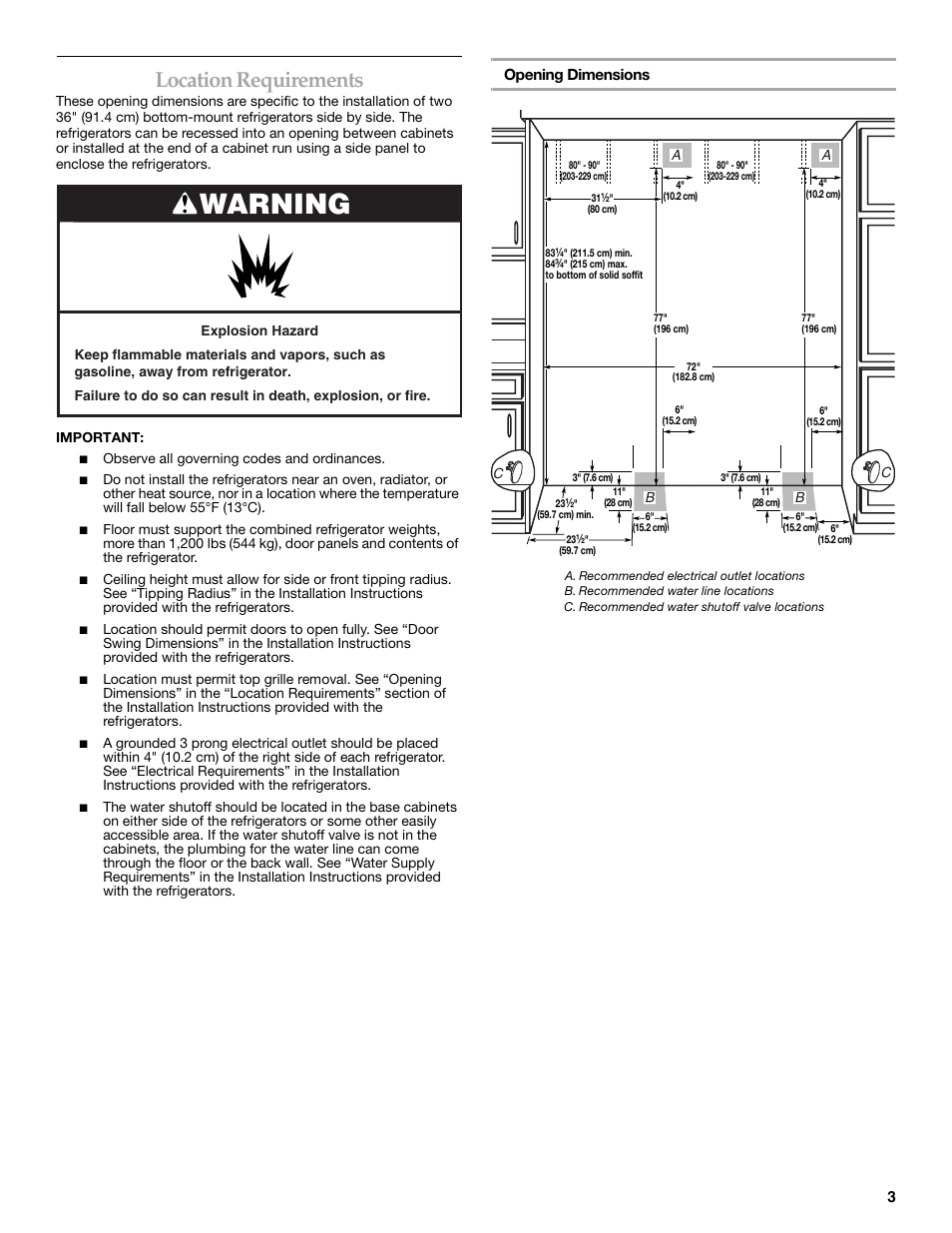 Warning, Location requirements | Whirlpool W10153554 User Manual | Page 3 / 32