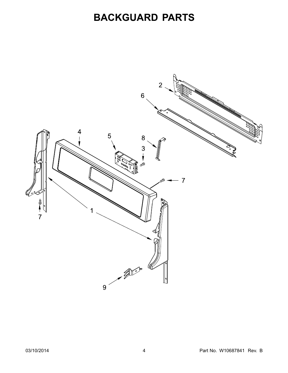 Backguard, Backguard parts | Whirlpool WFG320M0BS User Manual | Page 4 / 14