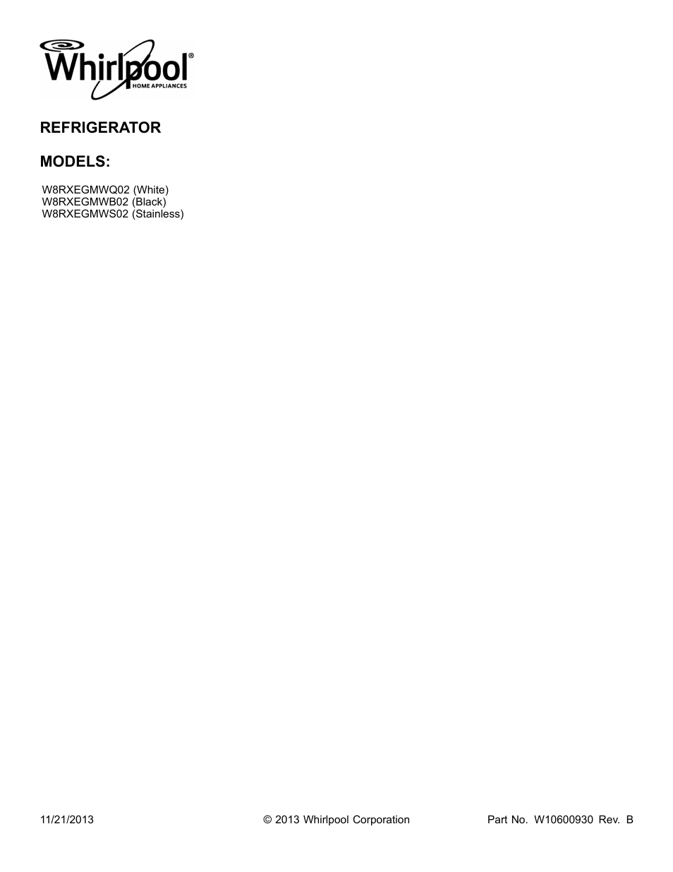 Whirlpool W8RXEGMWS User Manual | 14 pages