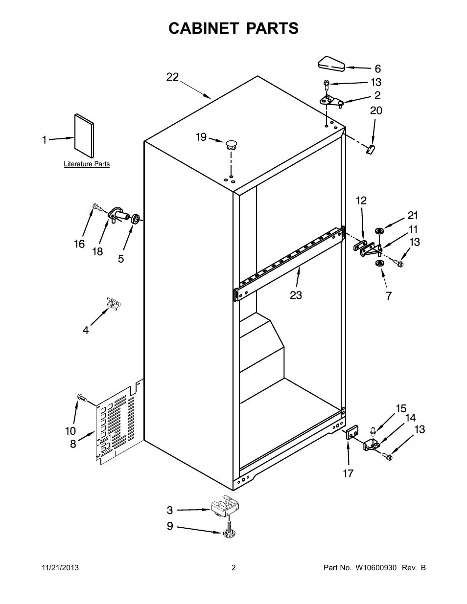 Cabinet, Cabinet parts | Whirlpool W8RXEGMWS User Manual | Page 2 / 14