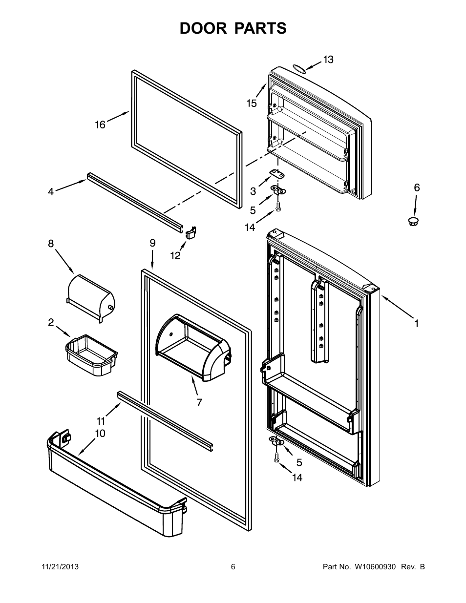 Door, Door parts | Whirlpool W8RXEGMWS User Manual | Page 6 / 14