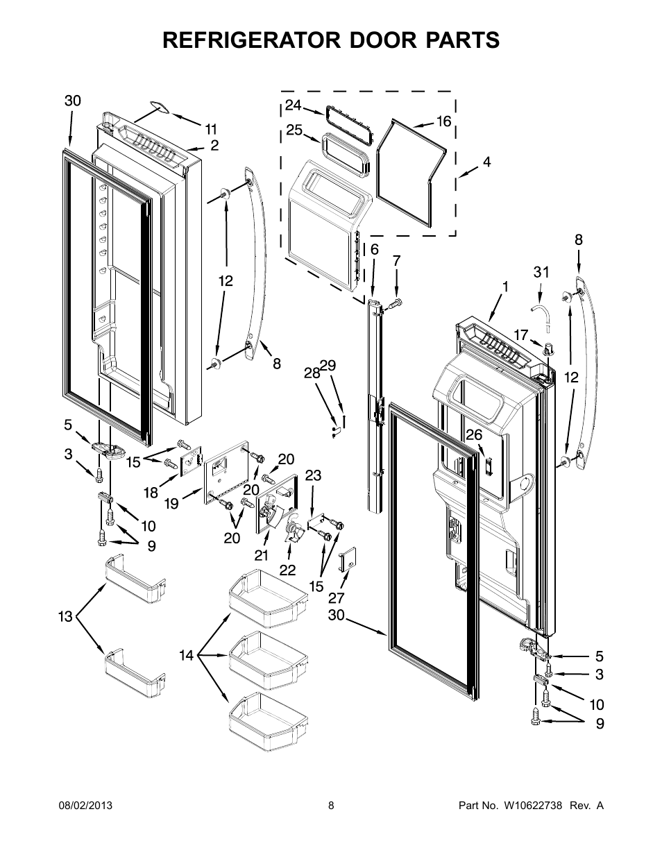 Refrigerator door, Refrigerator door parts | Whirlpool WRX988SIBM User Manual | Page 8 / 22